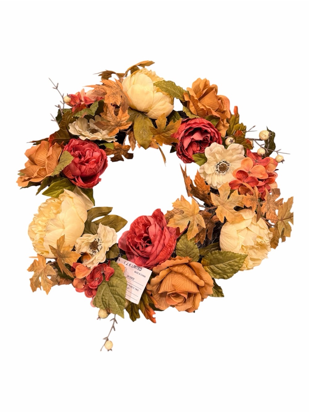 Peony, Rose, Berry Holiday Wreath NWT